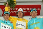The podium of the Tour de Romandie 2007: Dekker, Savoldelli, Kashechkin